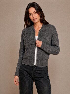 GAP Merino Blend Knit Zip Up Cardigan Sweater Grey Bomber Jacket